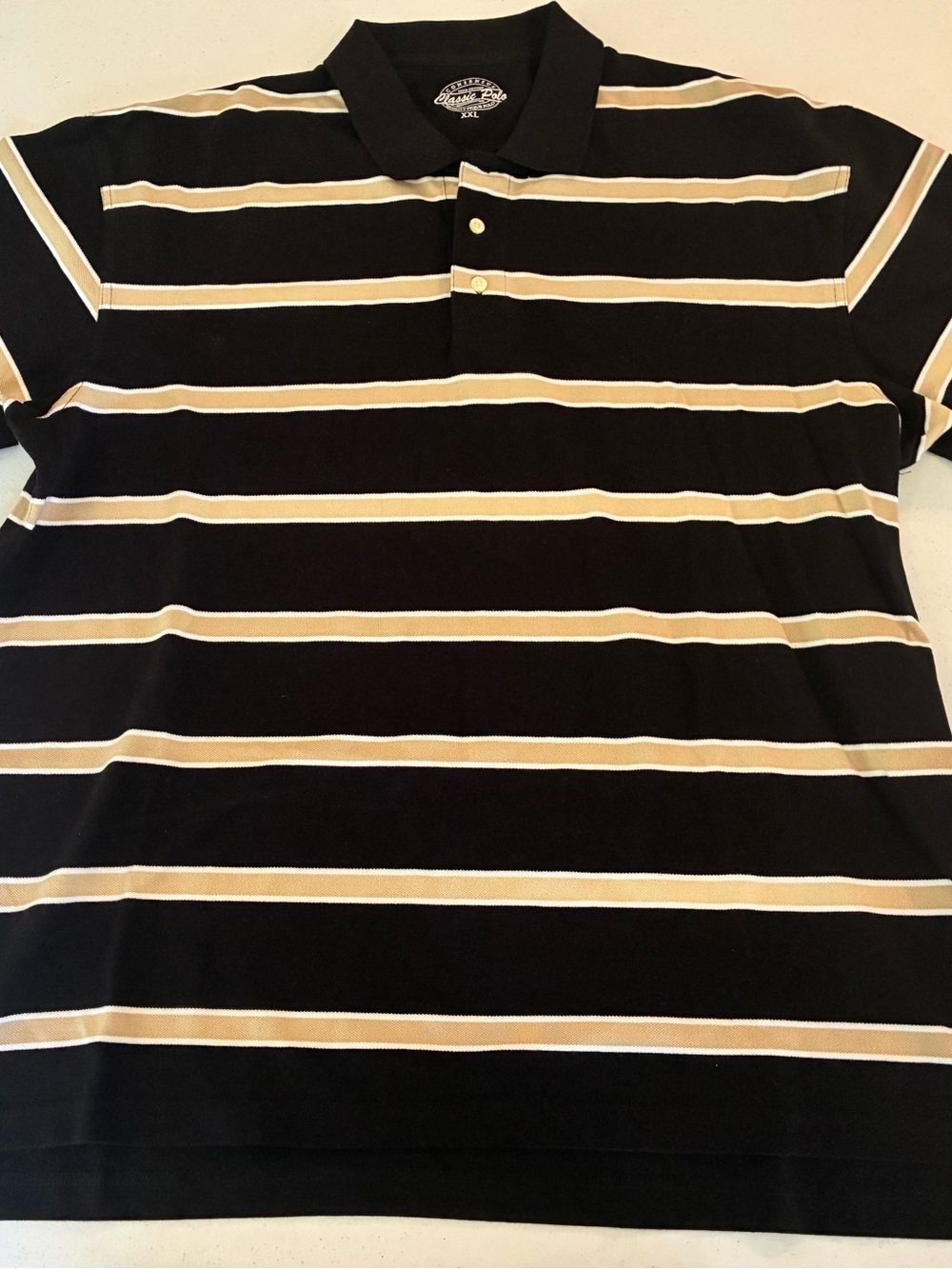 Striped Black Polo with Tan Accents - Men's Classic Fit